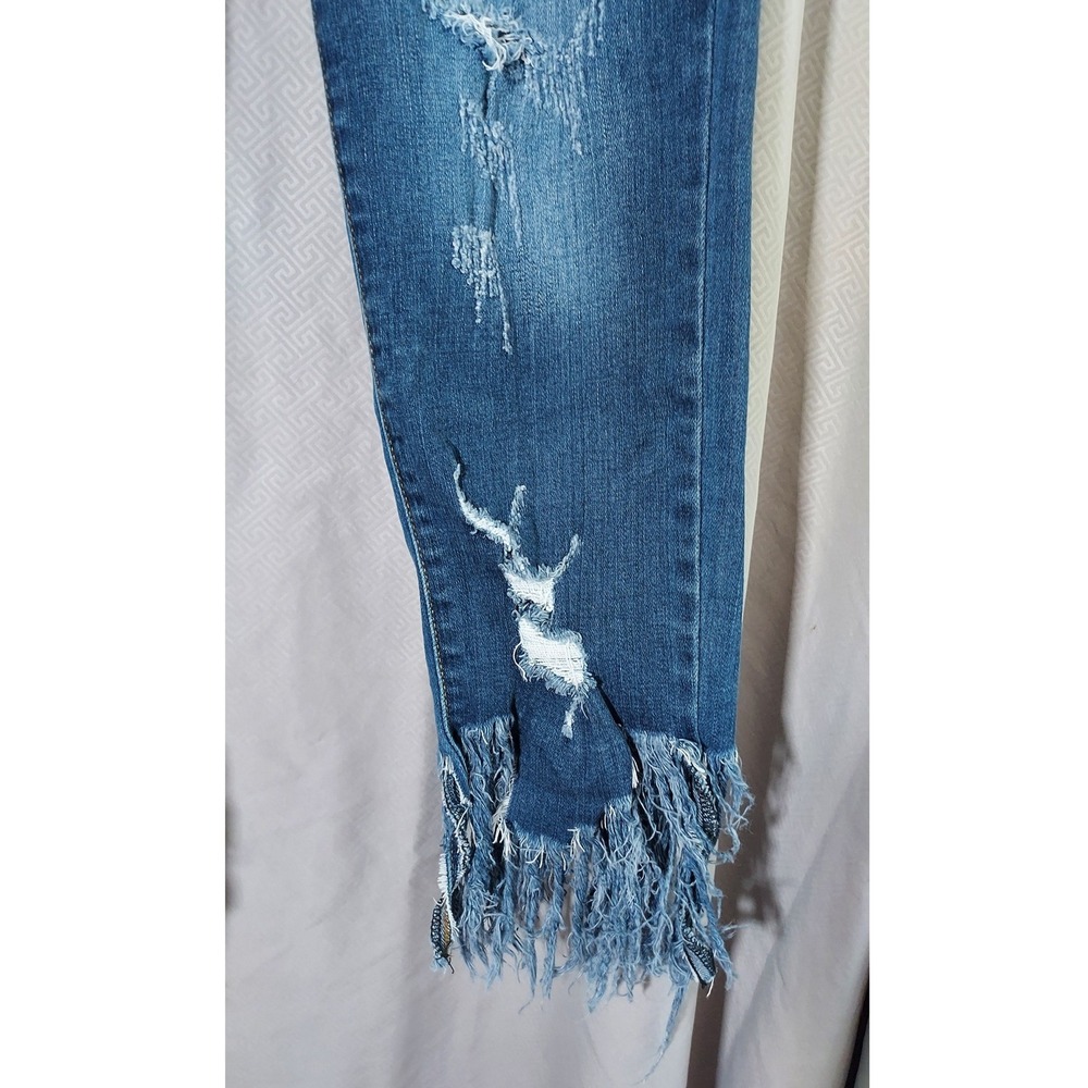 KanCan Skinny Jeans Womens 27 Medium Wash Distressed Frayed Fringe Hem Mid Rise - Picture 3 of 10